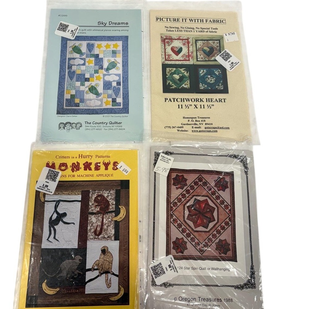 Lot of 4 Quilt Applique Patterns Sky Dreams Monkeys Star Spin Patchwork Heart